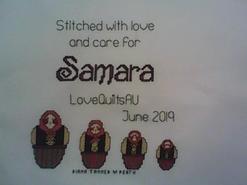 Cross stitch square for Samara L's quilt