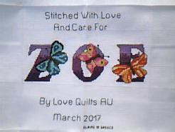 Cross stitch square for Zoe L's quilt