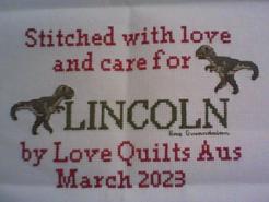 Cross stitch square for Lincoln's quilt