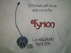 Cross stitch square for Tyrion  M's quilt