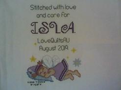 Cross stitch square for Isla J's quilt